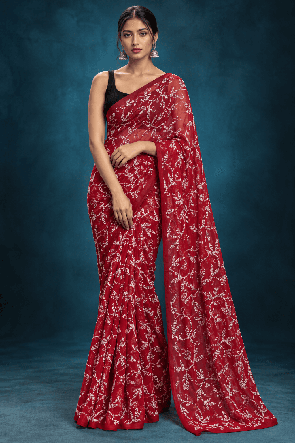 Handcrafted detail of Georgette Saree - Tepchi Work