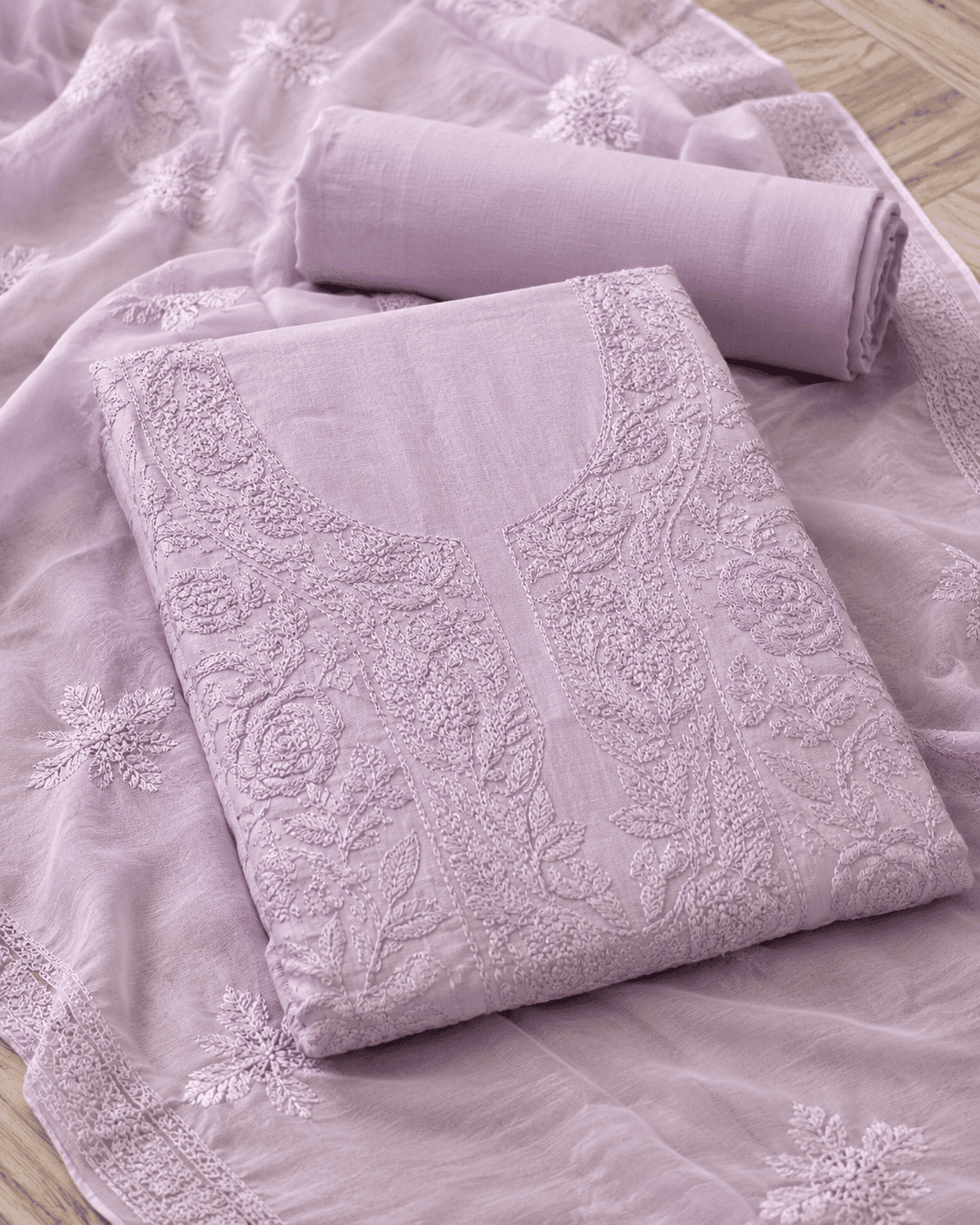 Handcrafted detail of Modal Satin Suit Material