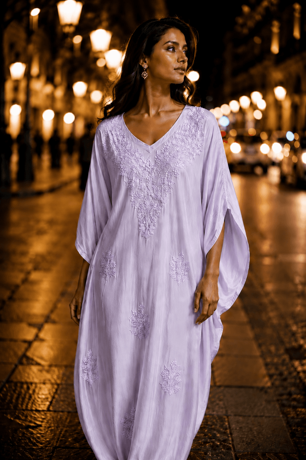 Handcrafted detail of Modal Satin Kaftan